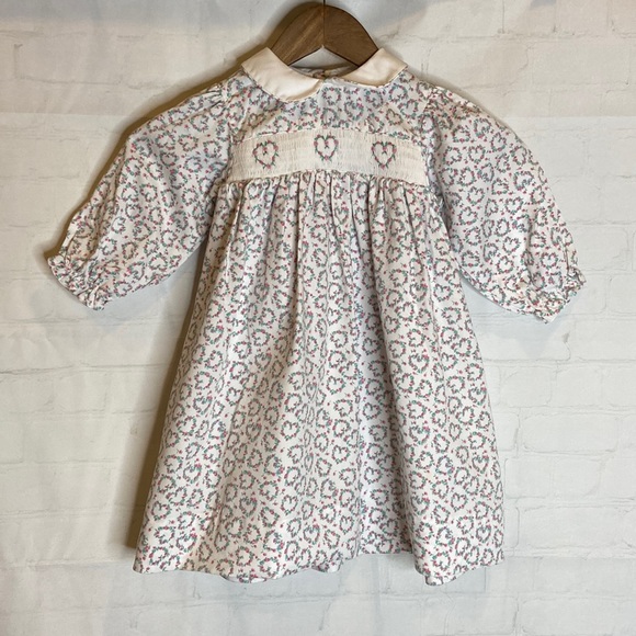 Carter’s Pink And White Smocked Heart Valentines Day Collared Dress - Picture 2 of 9